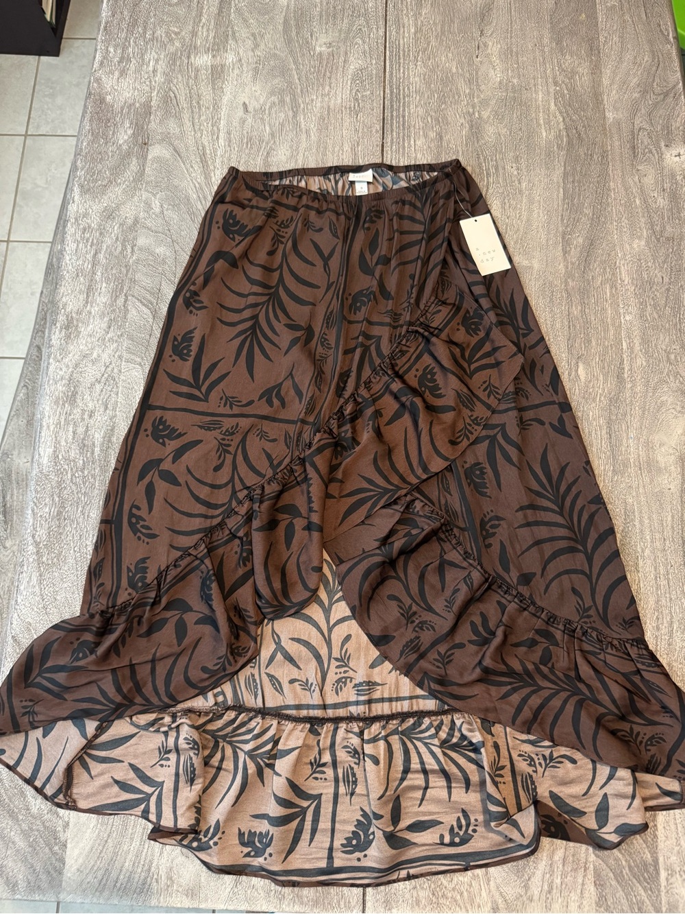 a new day Brown Floral High-Low Ruffle Skirt